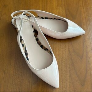 J.Crew Nude Patent Leather Pointed Toe Slingback Flats Leopard Calf Hair
